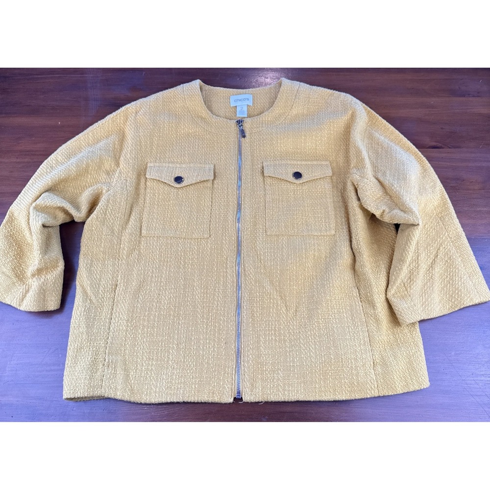 Vintage Women's Chicos Glistening Yellow Textured Zip‎ Front Jacket Size 2